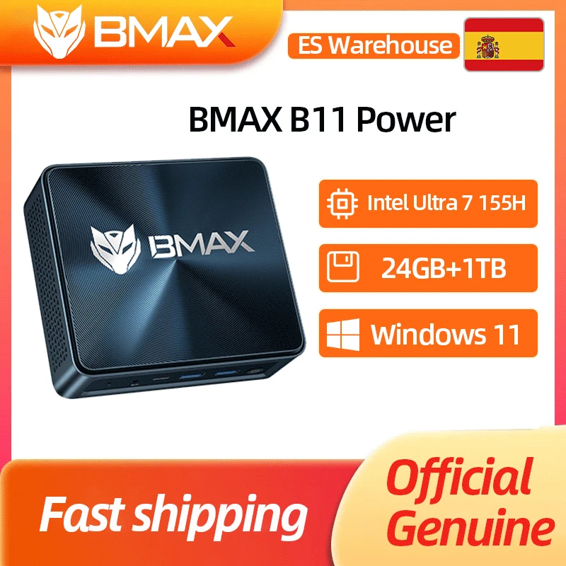 BMAX B11 Power Mini-PC Intel Core Ultra 7 155H 16 Kerne 24GB RAM 1TB SSD WiFi 6 Bluetooth 5.2 USB HDMI Type-C Windows 11 LAN DP
