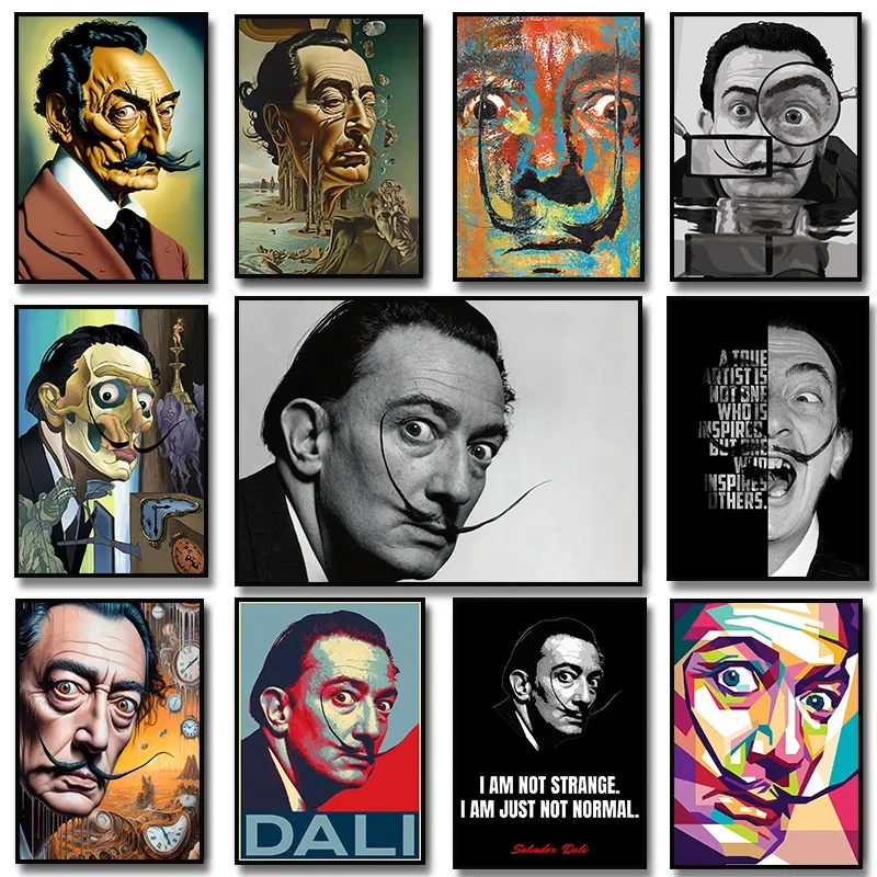 Salvador Dali Funny Portrait Cartoon Inspirational quote Poster Canvas Painting Print Wall Art Picture Living Room Home Decor