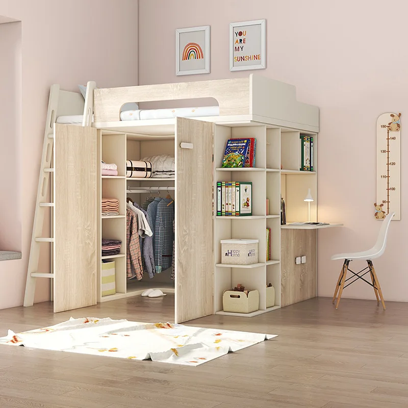 

Panoramic cloakroom Multifunctional bookshelf One-piece cloakroom Bed can go to bed and lower table