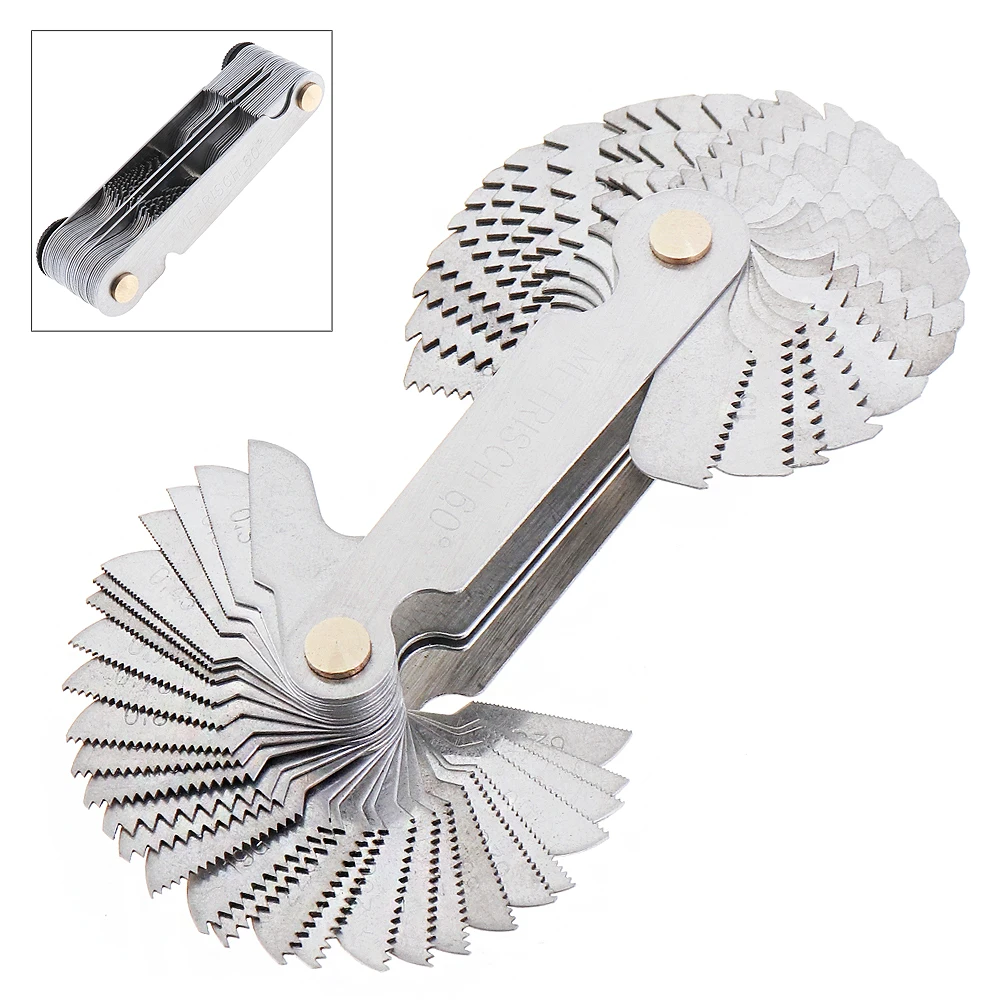 Metric Imperial 58pcs Blade US Screw Gauge SAE Whitworth 55 Degree & Metrisch 60 Degree Thread Pitch Gauge for Measuring Tool