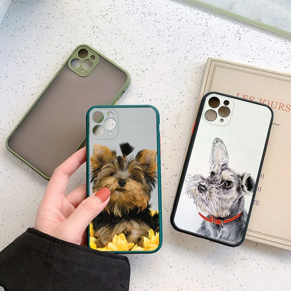 Frosted Translucent Phone Case For iPhone 16Pro 15 14 ProMax 7 8 16 Plus 11 12 13 Mini X XSMax Yorkshire Terrier Dog Black Cover