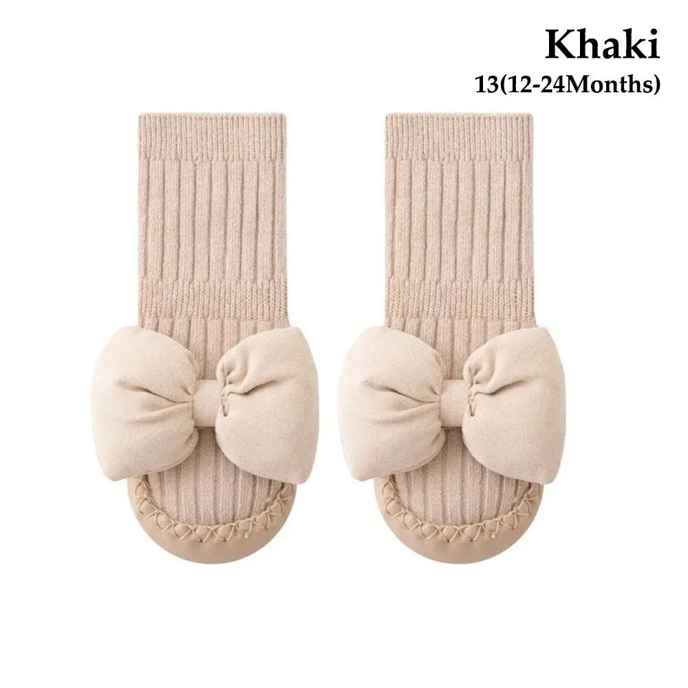 

1Pair New Middle Tube Socks Shoes Bow Autumn Toddler Shoes Anti-Slip Soft Soled First Walkers Floor