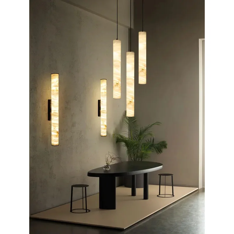 

2025 Trendy Natural Marble Hanging Lamps LED Alabaster Chandelier Pendant Light Suspension Luminaire Lampen For Dinning Room