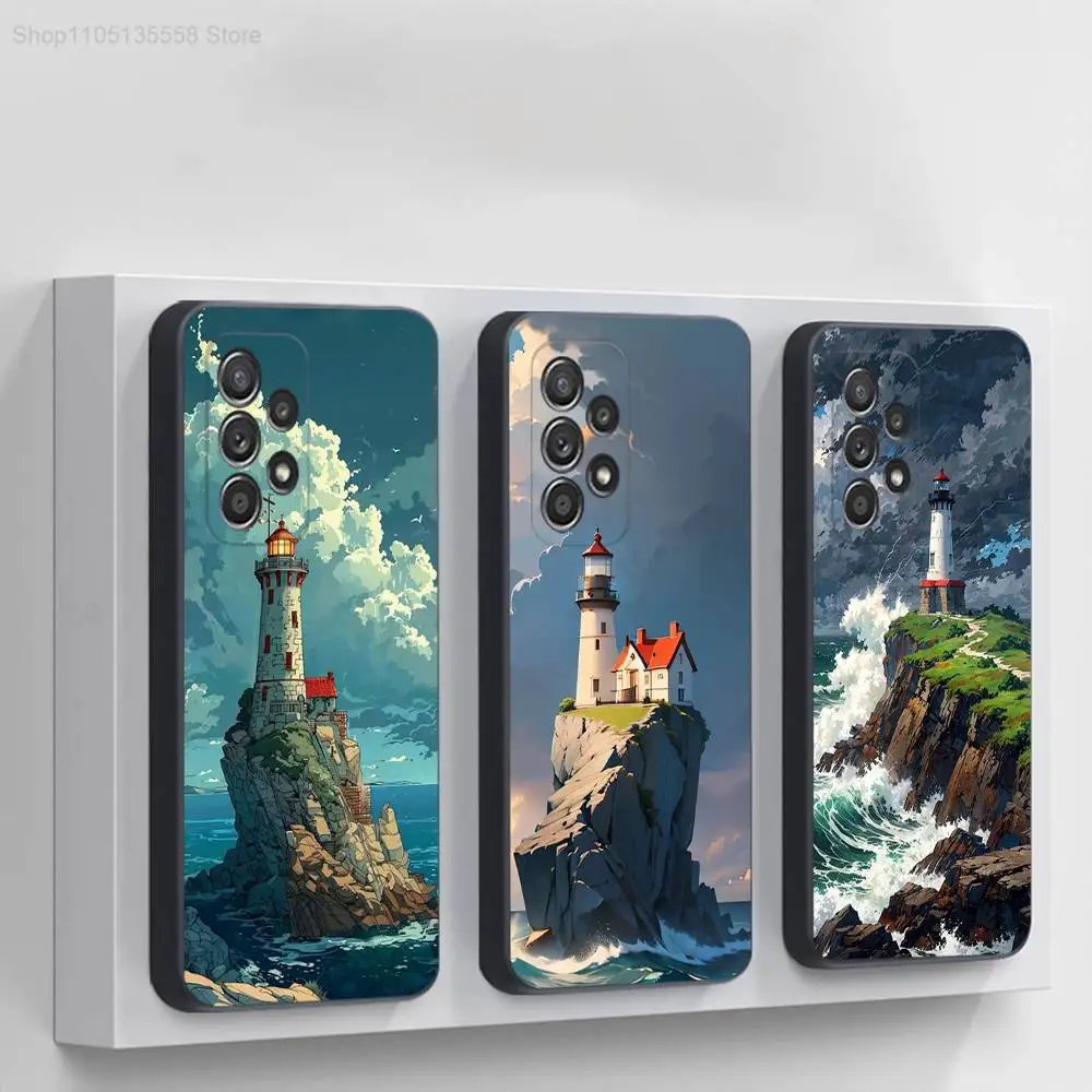

Anime Lighthouse Phone Case For Samsung S 25,24,23,22,30,21,10,9,Ultra,Plus,Lite,FE,4,5G Black Soft Case