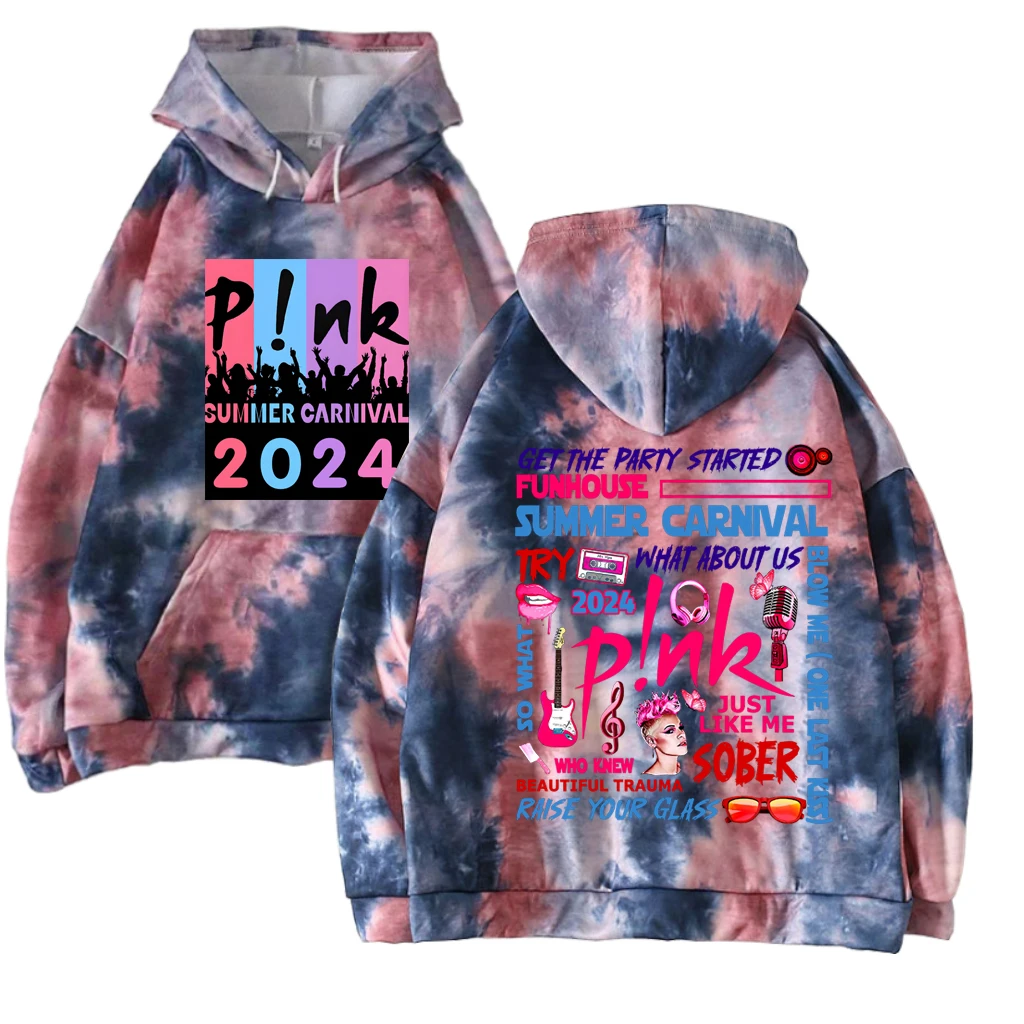 2024 P!NK Pink Summer Carnival  Tie Dye Hoodie Pink Summer Carnival  P! NK Hoodies pullover