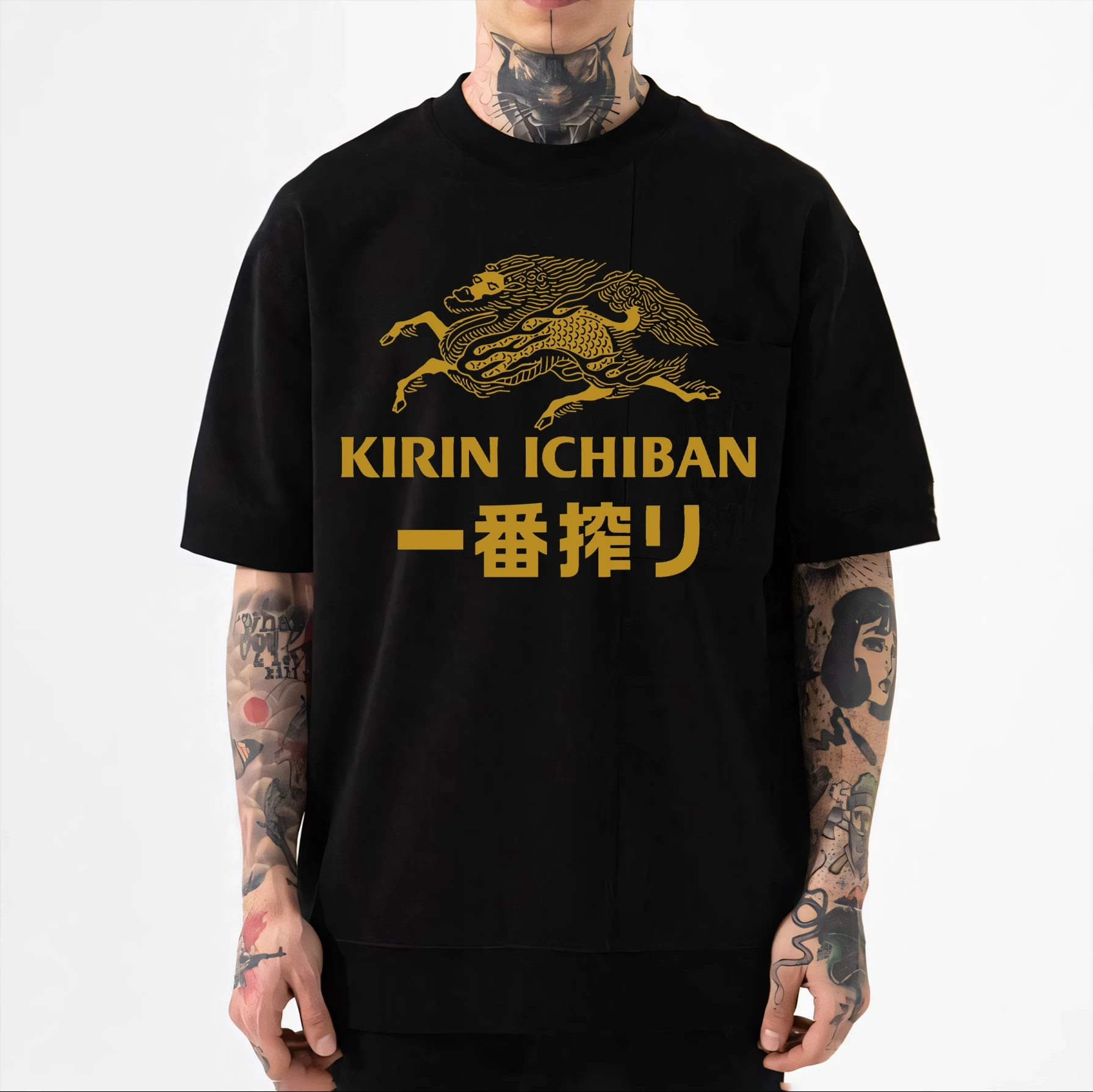 Camiseta estilo japonés Kirin Ichiban, nueva ropa de algodón de verano para hombres y mujeres, Top de manga corta con cuello redondo a la moda Harajuku