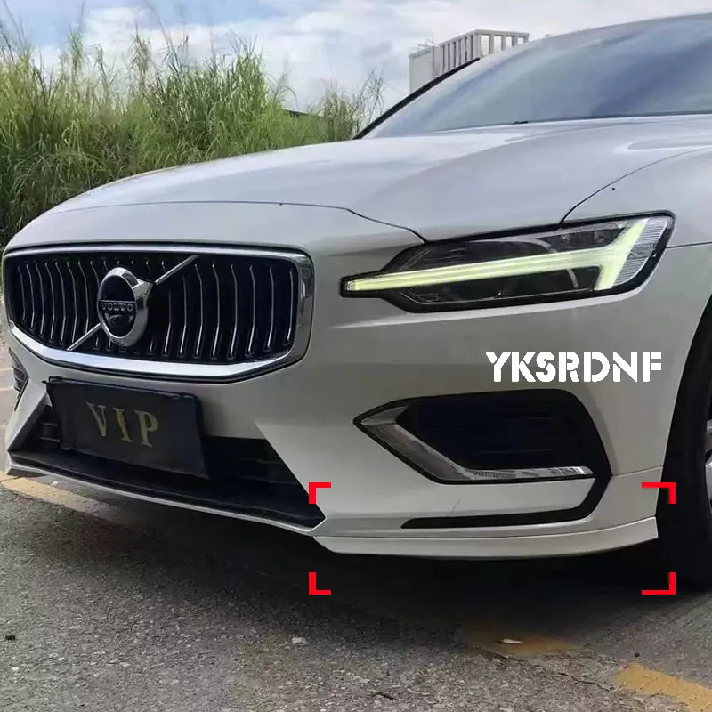 Estilo do carro abs plástico sem pintura cor amortecedor dianteiro lábio tronco spoiler protetor 2 pçs para volvo novo s60 v60 2021 2022 2023-2024