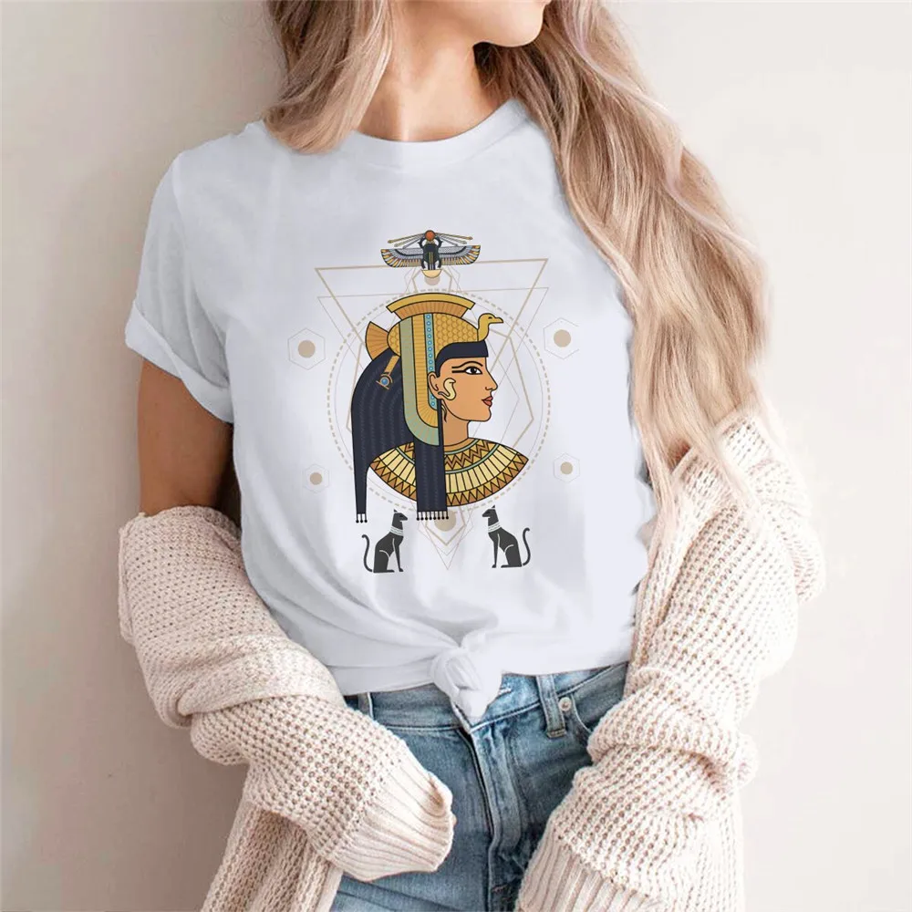 HX Egyptian Ancient Egypt Culture Girls T Shirt God Anubis Eye Of Horus Female Tops Summer Short Sleeve Ladies Cotton Tshirt