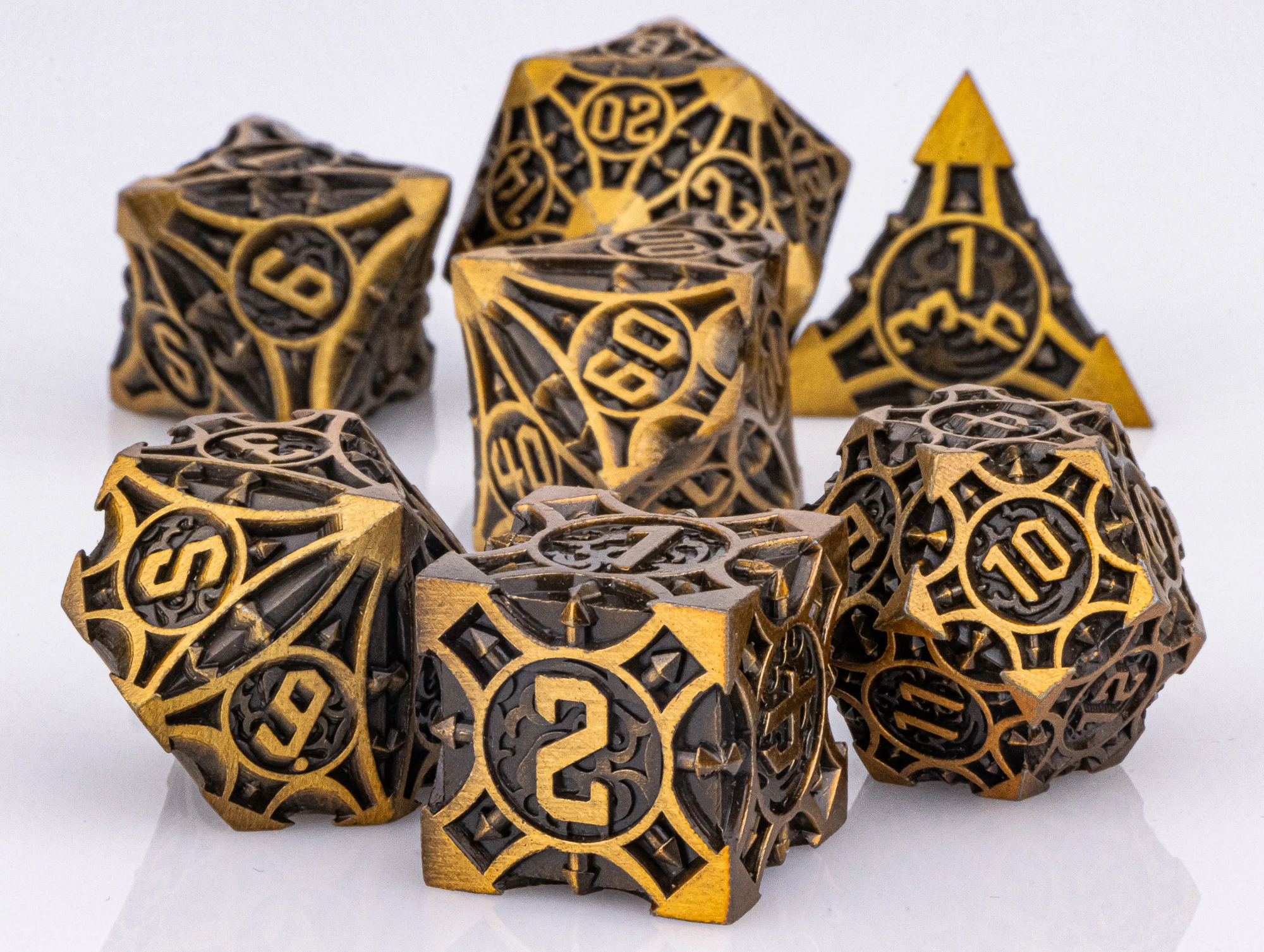 Halloween-Geschenk Metall-DND-Würfelset | Gotische Horror-Stil Polyeder-Würfel für Dungeons and Dragons | 7-teiliges Set mit Box D20 D12 – Detail 2