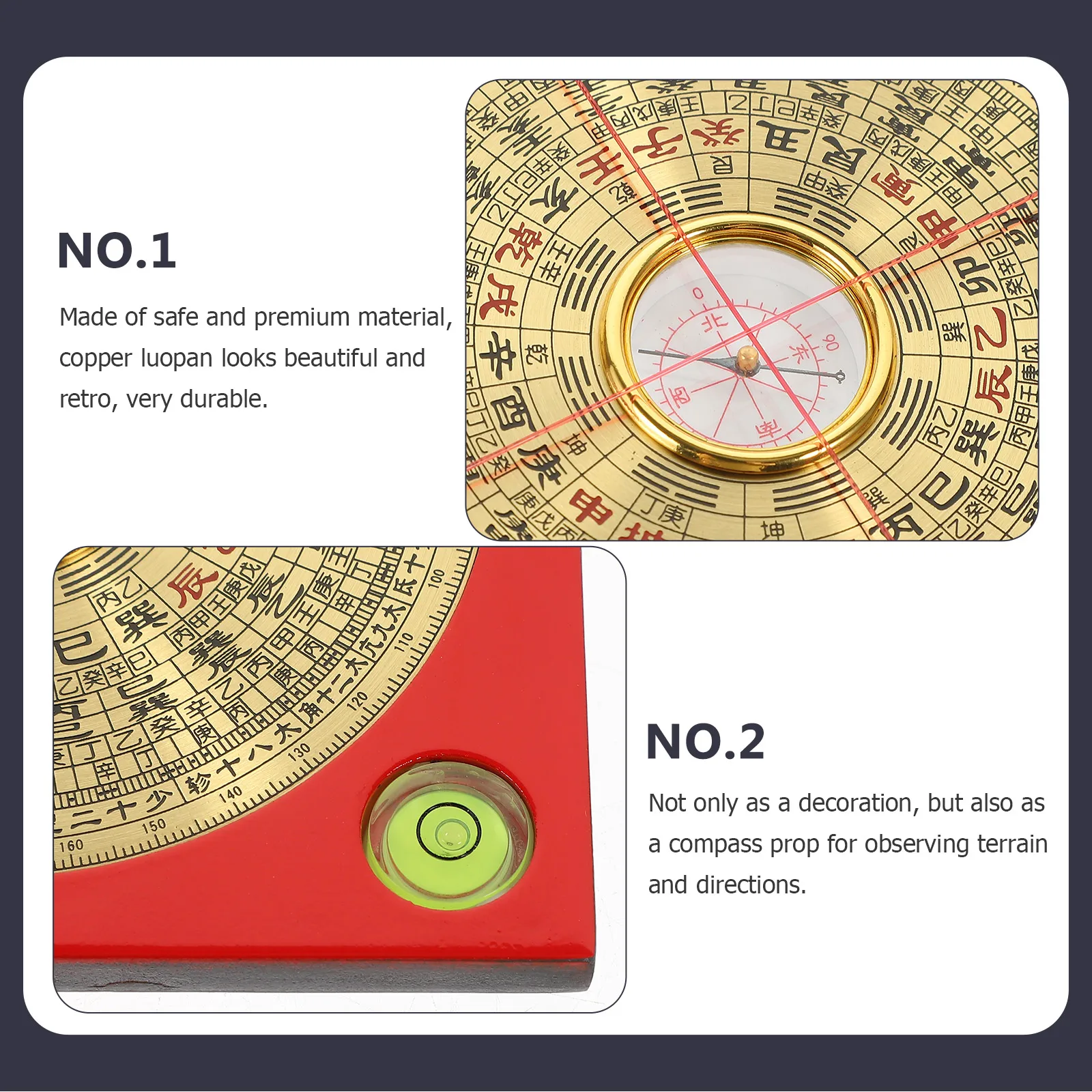 

1 Retro Feng Shui Luopan Copper Compass High Precision Observing Directions Chinese Decor Small Brass Ancient Gossip