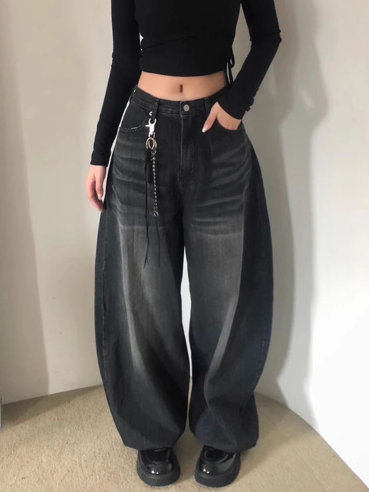 جينز نسائي فضفاض بتصميم عتيق أنيق، خصر مرتفع، ساق مستقيمة، مطبوع، مغسول من الخلف، بنطلون طويل للربيع والصيف، أزياء كاجوال #4