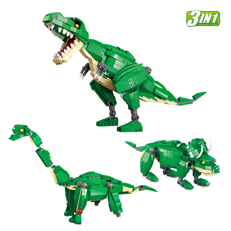 

MOC Jurassic Dinosaur Building Block Tyrannosaurus Rex Model Brachiosaurus Triceratops 3 in 1 Children's Assembly Brick Toy