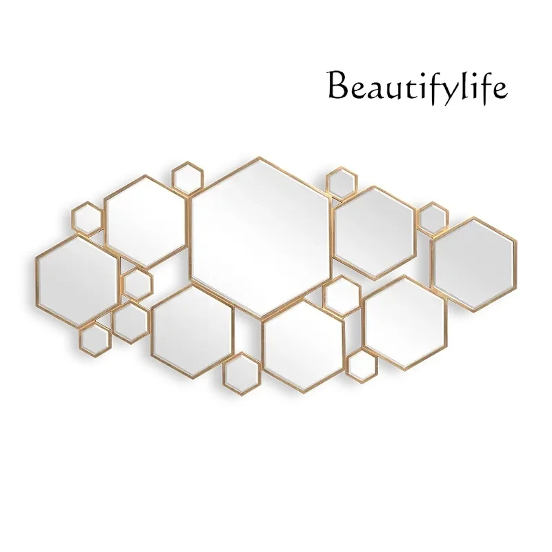 French light luxury high-end living room polygonal decorative mirror wall-mounted wrought iron fashionable European wall-mounted