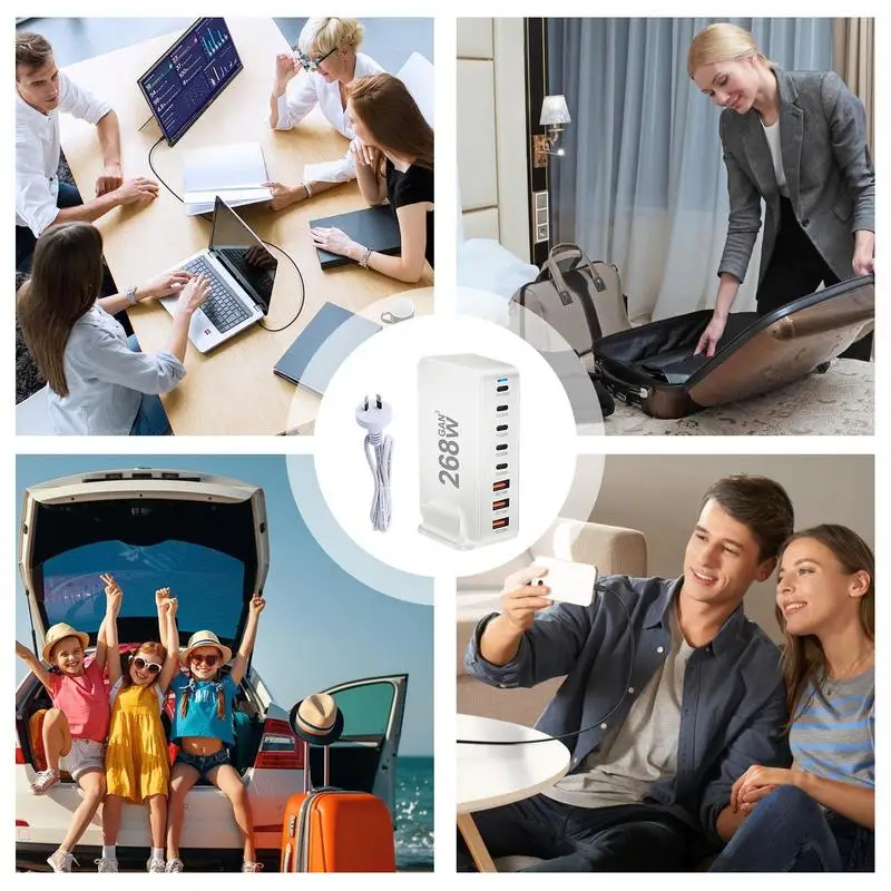 PD Charger 8-Port Type C Fast Charging GaN Compact Rapid Plug Multi USB C Charger For Travel Home Office