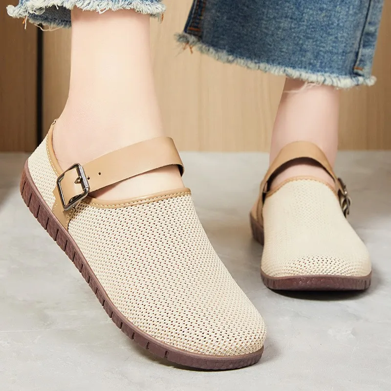 Women's Casual Shoes Hollow Out Casual Sandals Retro Sandals Women Wearing Knitted Mesh Bread Head Slippers