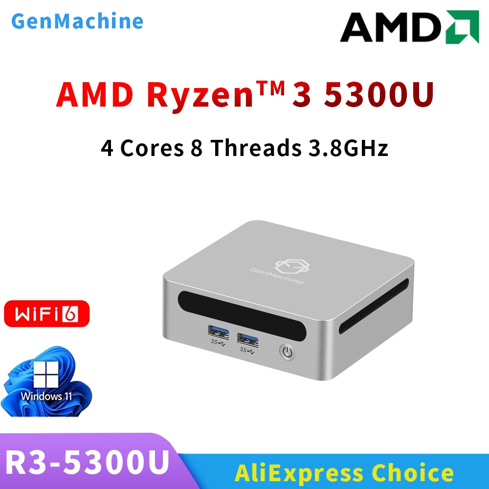GenMachine Mini PC AMD Ryzen ™   3 5300U Windows 11 Ryzen 2,7 GHz-3,7 GHz DDR4 32 GB Wifi6 HDMI pc gamer Computadora para juegos Diy