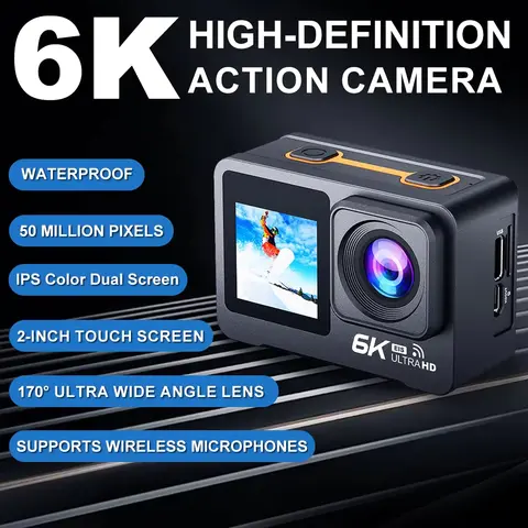 Ourlife MTR82 액션 카메라 6K30fps 2 인치 터치 스크린 EIS 30M 방수 5X 줌 WIFI 카메라 (원격 제어 액션 캠 포함)