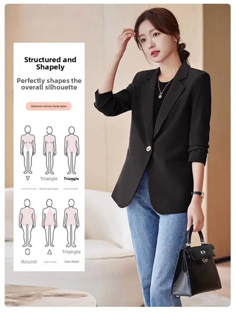 Fleur de cerisier couleur femmes décontracté Sle ort costume Jaet automne printemps saison Faionable Ele dame petite taille