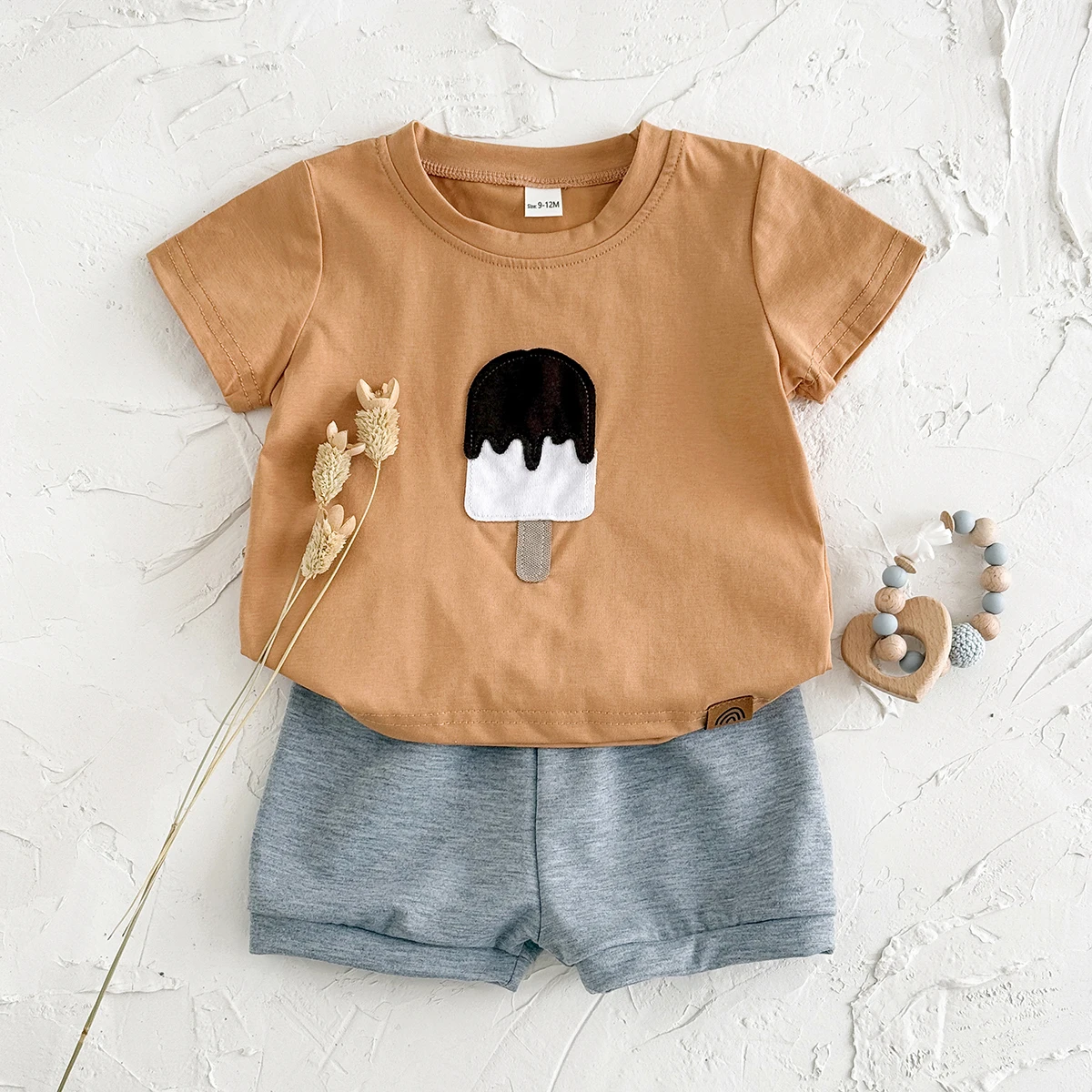 Baby 2Pcs Baby Clothes Ice Cream Patchwork Hot Selling Casual T-Shirts+Shorts Boy Girl Infant Sets Toddler Summer Kids Clothes