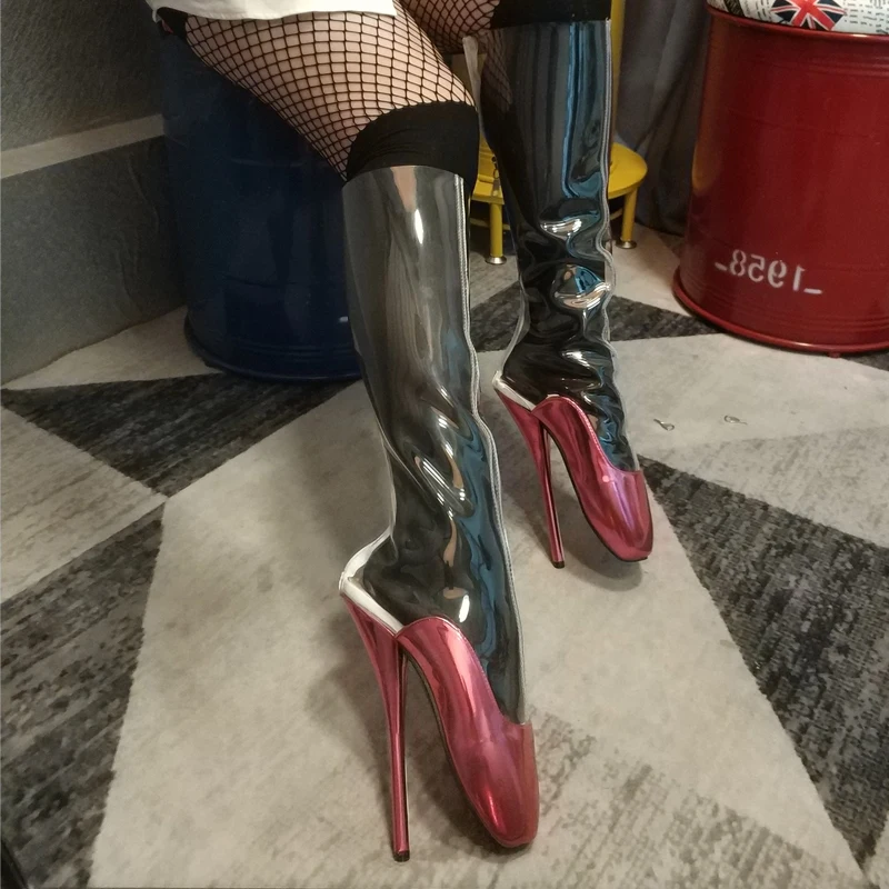 

18CM High Heel Sexy FetishLocked Zipper Unisex Ballet Knee High Boots