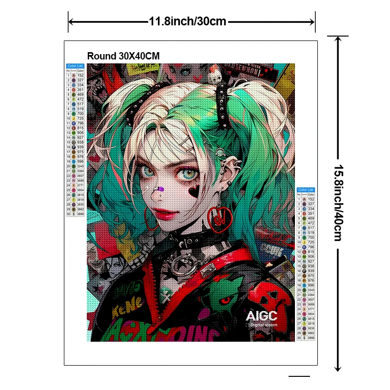 5D DIY Cartoon Girl Diamond Painting Kit Harley Quinn Sticker Diamond Embroidery Ugly Girl Colorful Art Gift