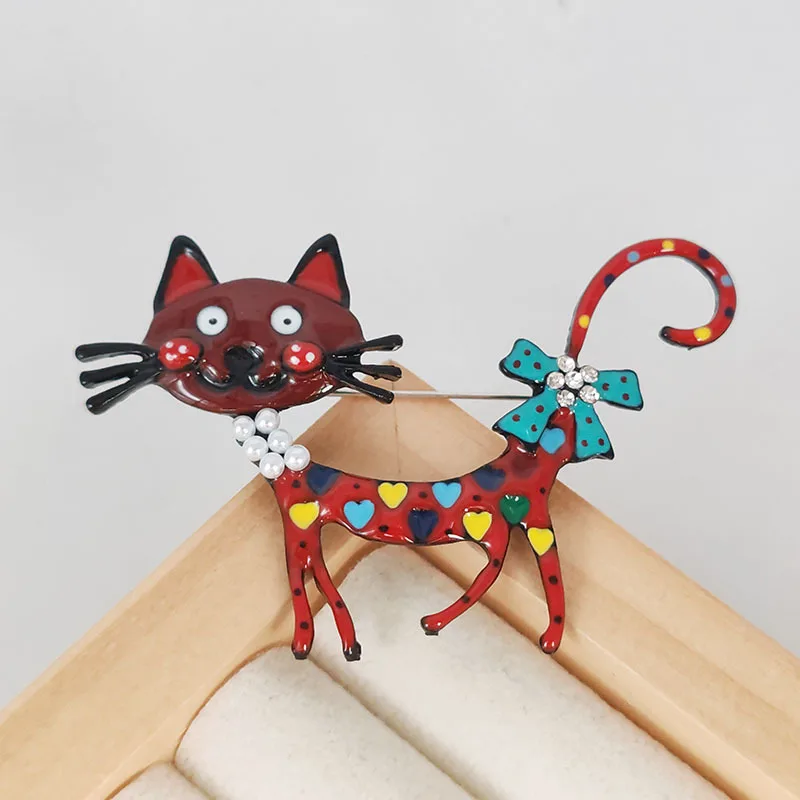 Mode Niedlichen Cartoon Blau Rot Katze Broschen Für Frauen Emaille Tier Brosche Pins Corsage Party Büro Casual Schmuck Geschenke – Detail 6