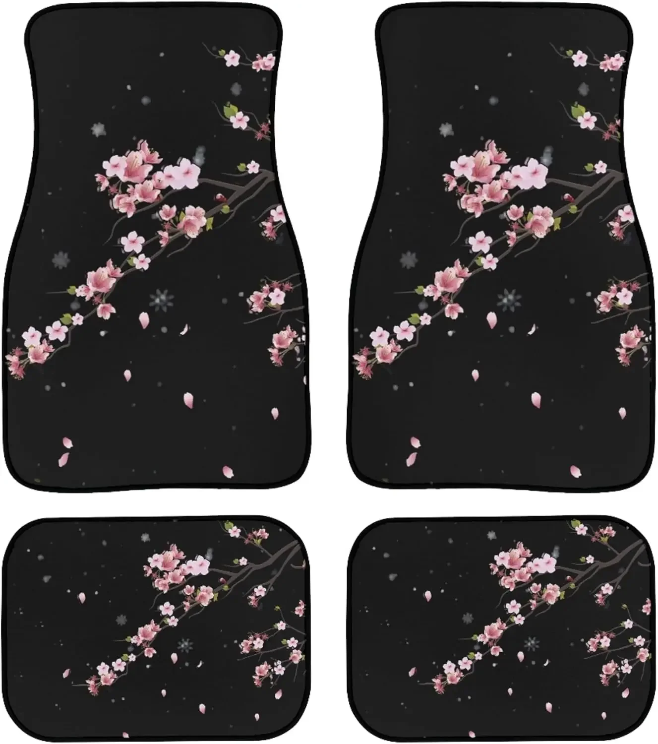 

Cherry Blossom Car Floor Mats Universal Abstract Japanese Pink Flowers with Falling Petals Floor Mats for Cars