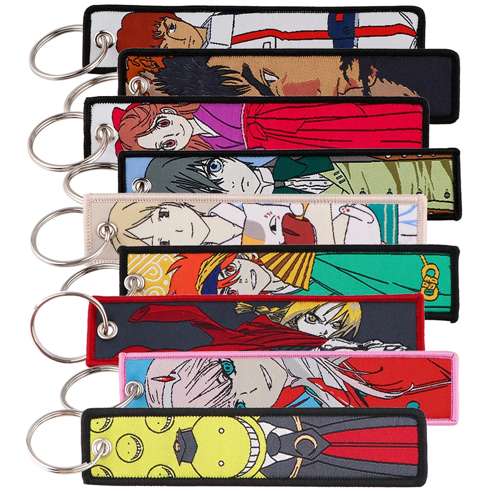 Japanese Anime Keyrings Keychain for Cars Motorcycles Key Fobs Embroidery Key Tag Accessories Friends Gifts