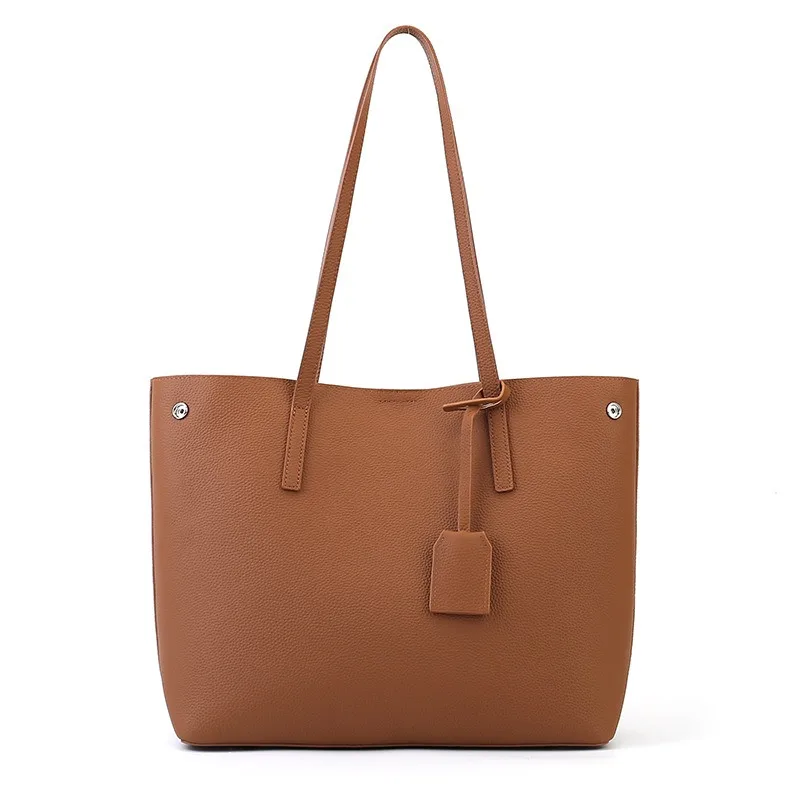 

Nesitu Black White Blue Yellow Brown Kahaki Vintage A4 Top Grain Genuine Leather Women Shoulder Bag Handbag Tote Purse M9862