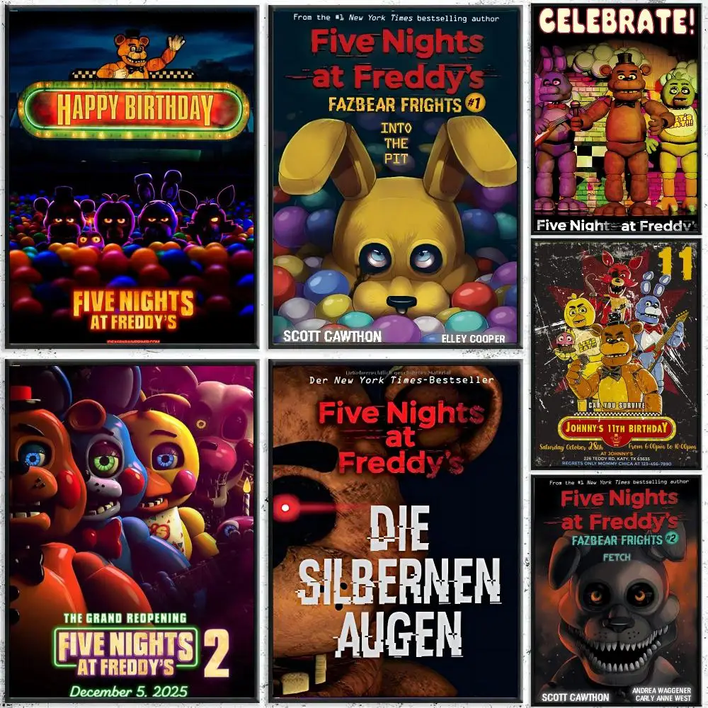 Classic F-Five Nights-at Freddy's Poster Perfect Sticker Self Adhesive for Office Home Theater Wall Art Decor Fancy Gift