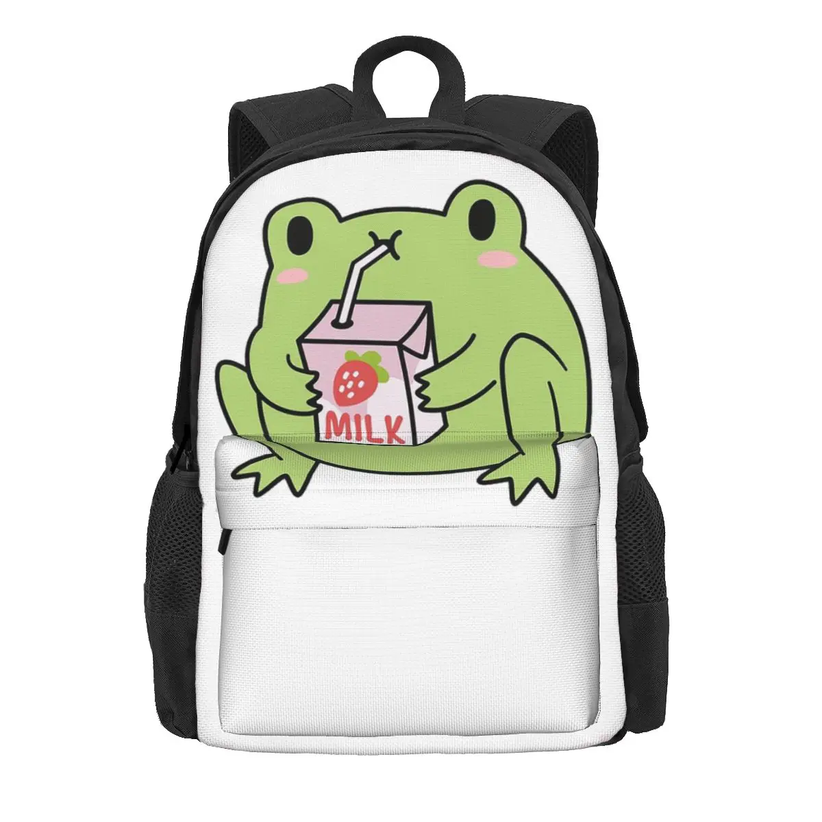 Mochila escolar bonita para niños y niñas, morral de viaje con diseño de rana, fresa, leche y dibujos animados