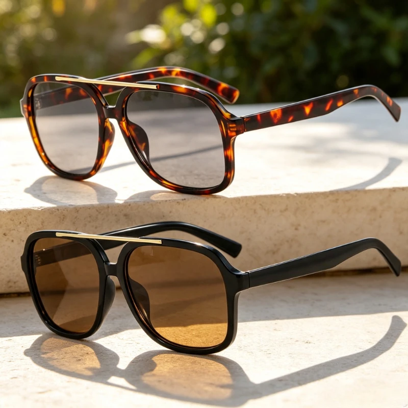 Square Double-Bridge Sunglasses Minimalist and Luxurious Retro Lenses Ladies Stylish Eyewear Shades UV400 Classic Driving Shades