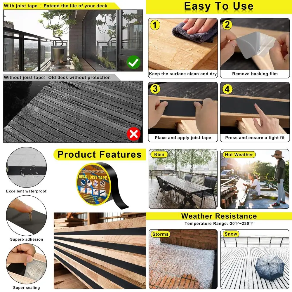 

Водонепроницаемая лента для балок террасы - 2 x 50 футов, 10 упаковок, бутиловая лента для дерева и наружных конструкций