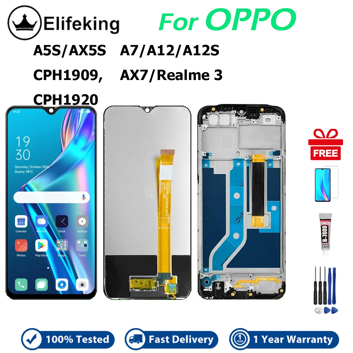 Original For OPPO A5s A12 A12S A7 Realme 3 CPH1920 LCD Display Touch Screen Digitizer Assembly AX5S AX7 Replacement with Gifts