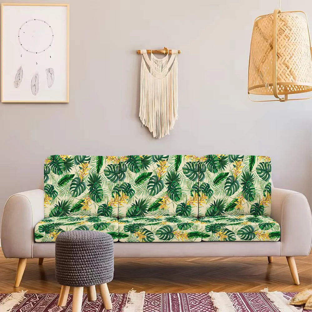 Summer Outdoor Sofa Cover with Tropical Leaf & Flower Print, Milk Silk Fabric, Elastic Fit, Pet - Friendly