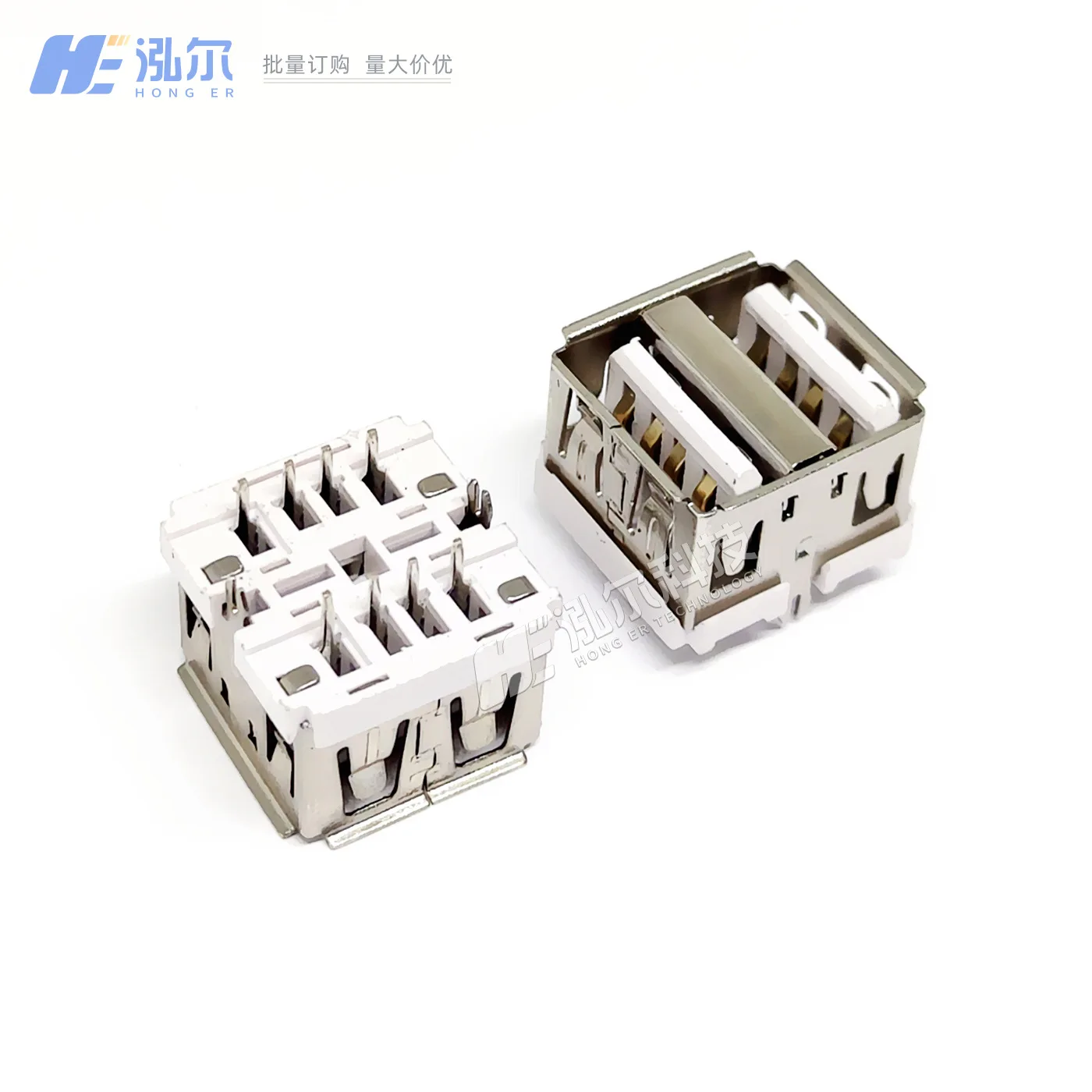 For USB2.0 double-layer AF white glue short body straight insertion harpoon foot 10 curling edge two feet A female manufacturer