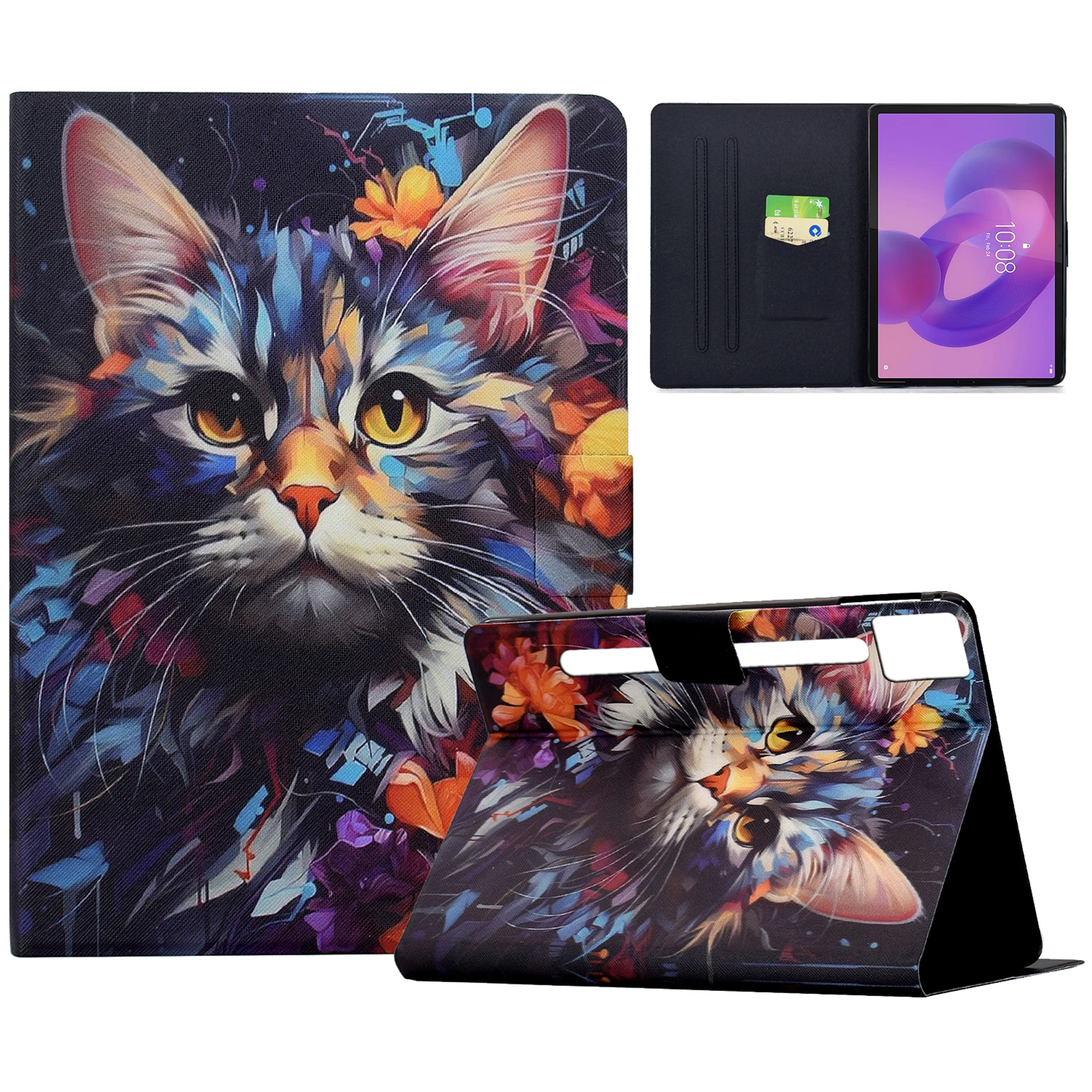For Lenovo Idea Tab Pro / Tab P12 Pro Gen 2 Case Colorful Pattern Painting Card Slots Stand Leather Tablet Cover with Auto Sleep
