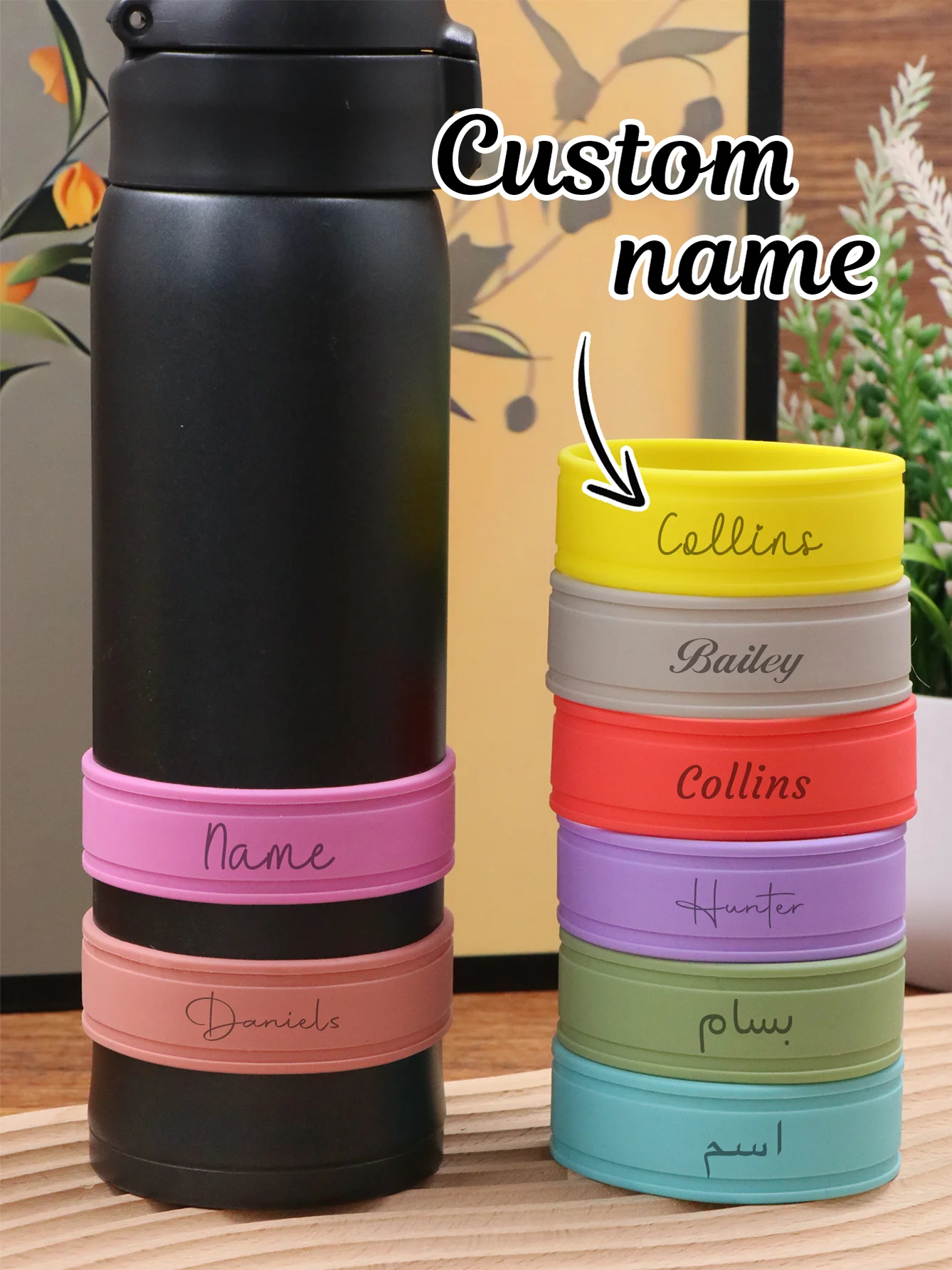 Custom Name Water Bottle Band, Personalized Identification Ring, Customizable Gift Accessory for Drinks, Present for Daily
