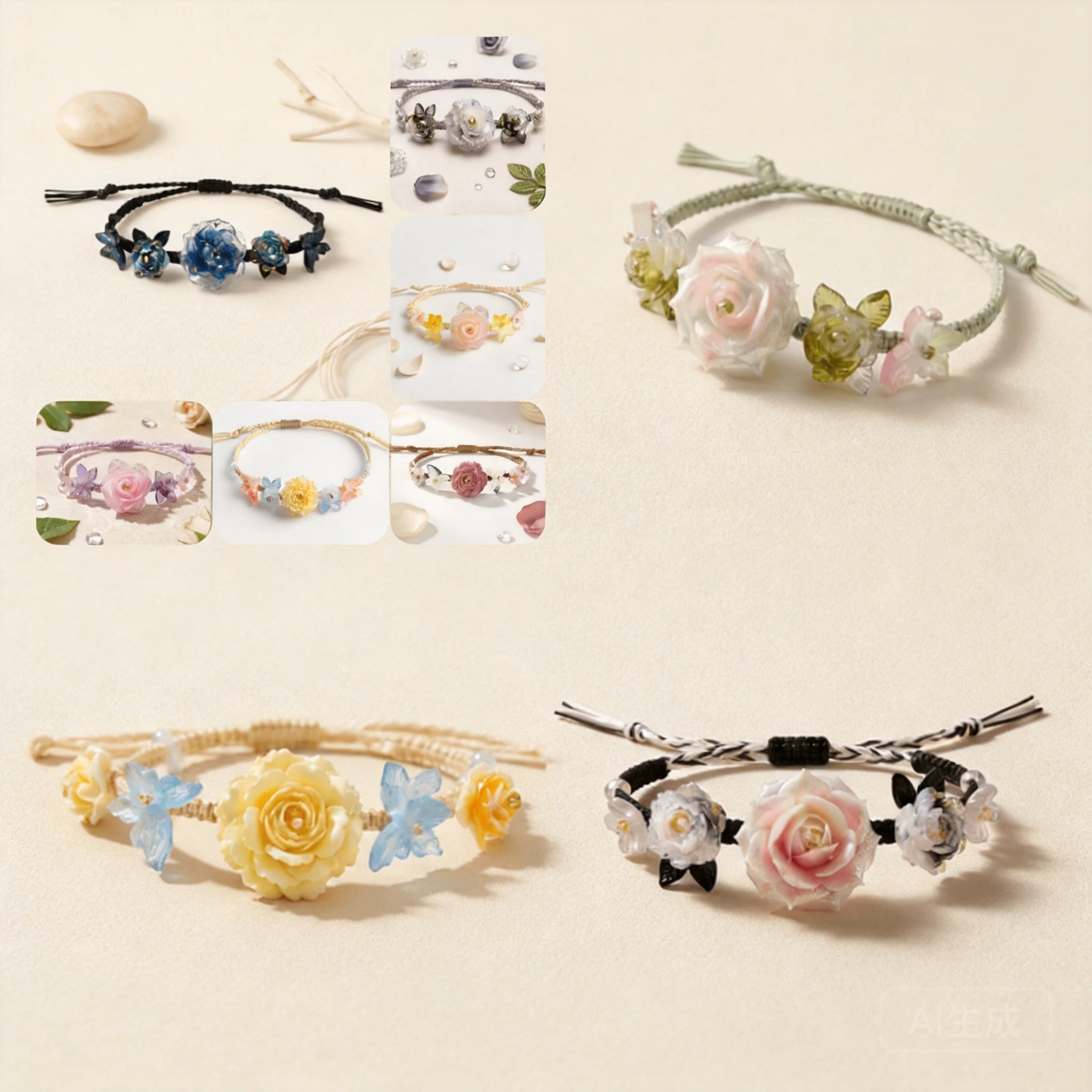 Chinese Style Lucky Rose Flower Braided Bracelet For Women Adjustable Woven Jewelry Multi Color Auspicious Blessing Daily Gift
