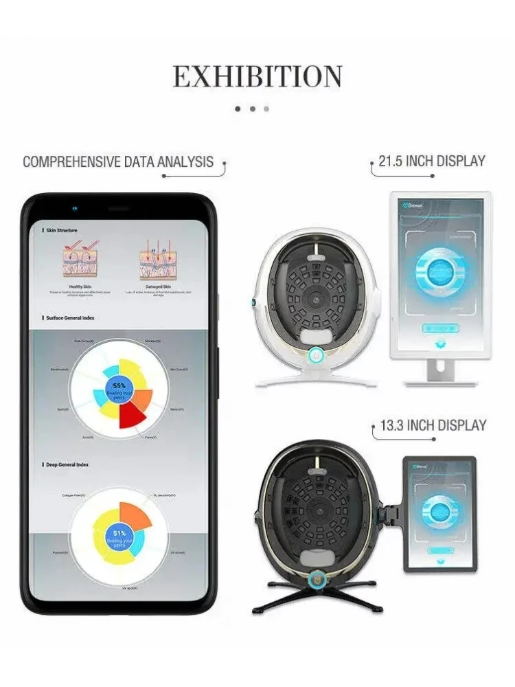 Máquina de Monitor analizador Facial, espejo mágico, prueba portátil en inglés, Detector de cuidado de la piel 3D, análisis de prueba de cámara