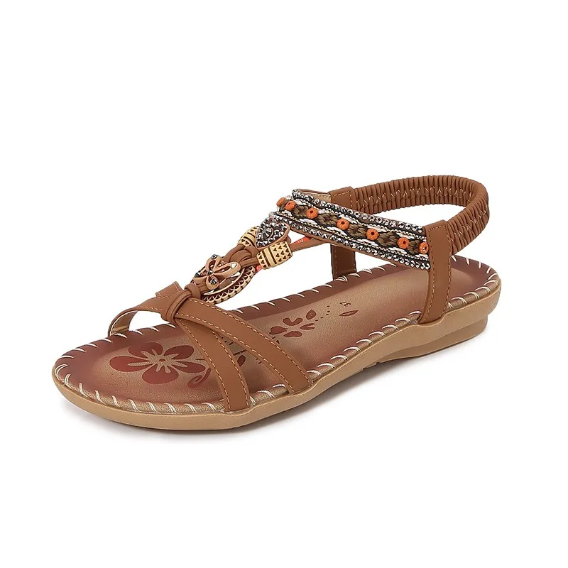 

Women Bohemian Slippers Summer Bohemian Female Fashion Rhinestones Beach Flats Flip Flops Light Weight Girls Flat Roman Sandals