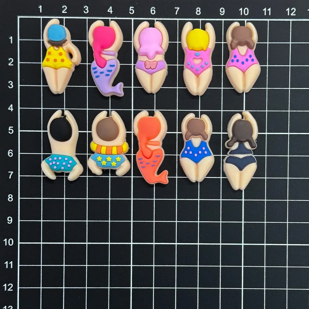 1-10Pcs Cartoon Swimsuit PVC Shoe Charms Clogs Pins Garden Shoes Button Accessories Sandal Slippers Decorations Holiday Present