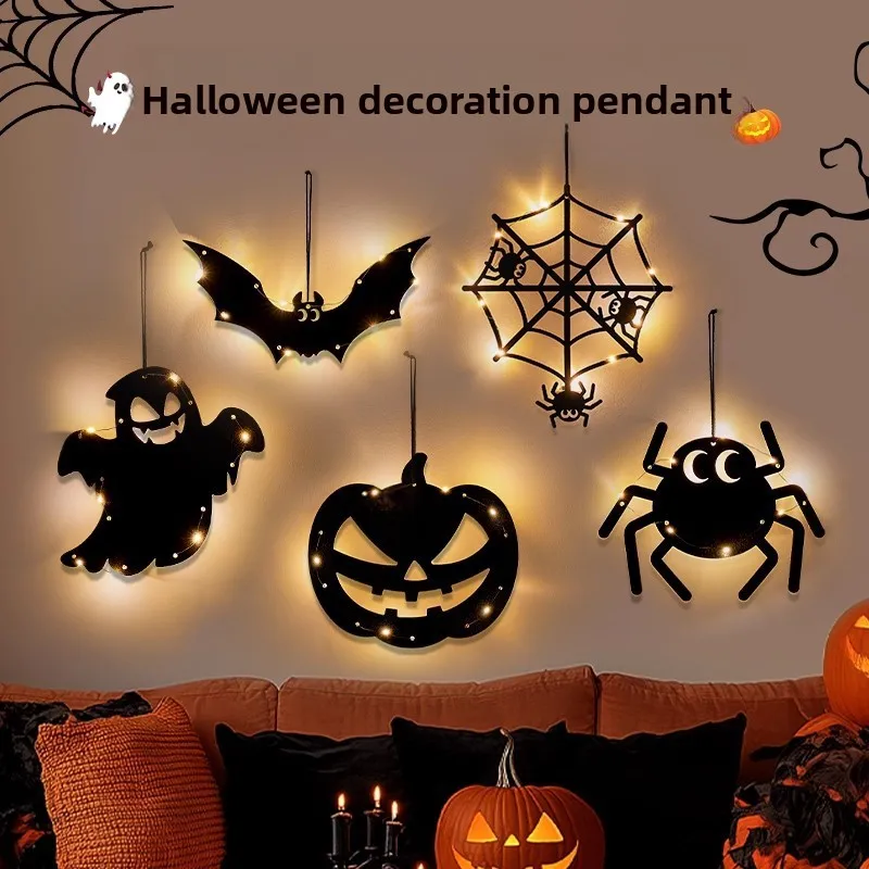 

​​Spooky Halloween Decorations - Glowing Pumpkin String Lights, Ghost Door Hangers for Party, Indoor Outdoor Scary Hanging Props