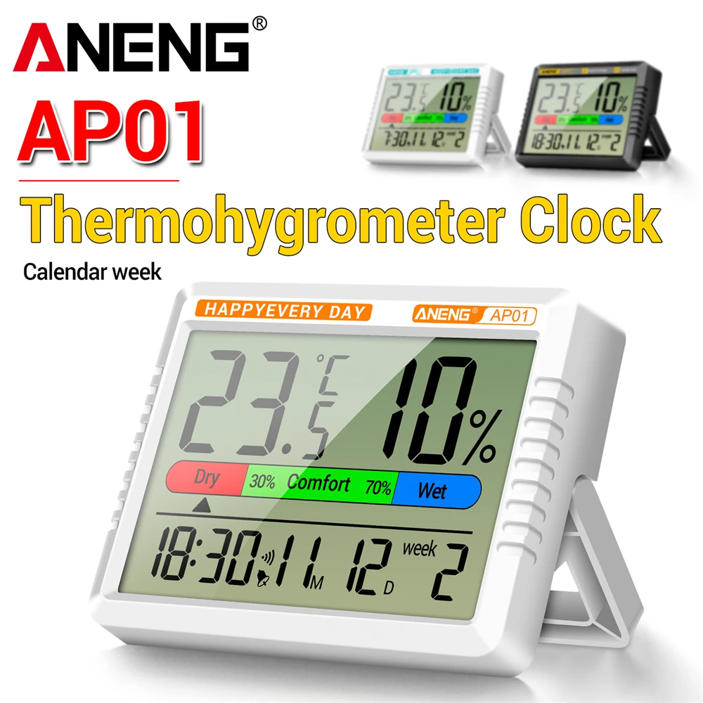 

ANENG AP01 Digital Thermometer Hygrometer Multiscene Clock Indoor Room Temperature Measurement Station Home Snooze Clock Tools