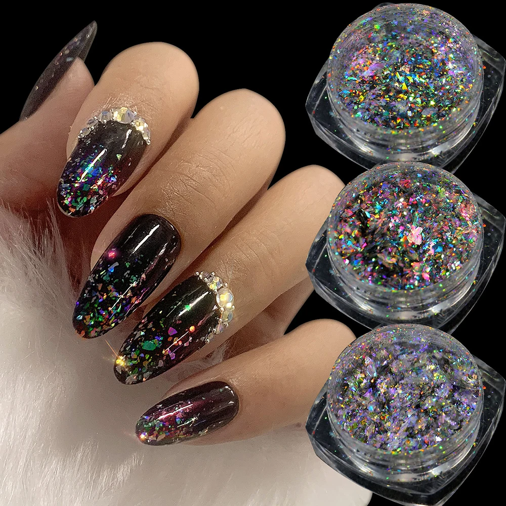 1 caixa camaleão mudança de cor prego glitter holográfico espelho efeito flocos glitter pigmento para arte do prego diy brilhando lantejoulas