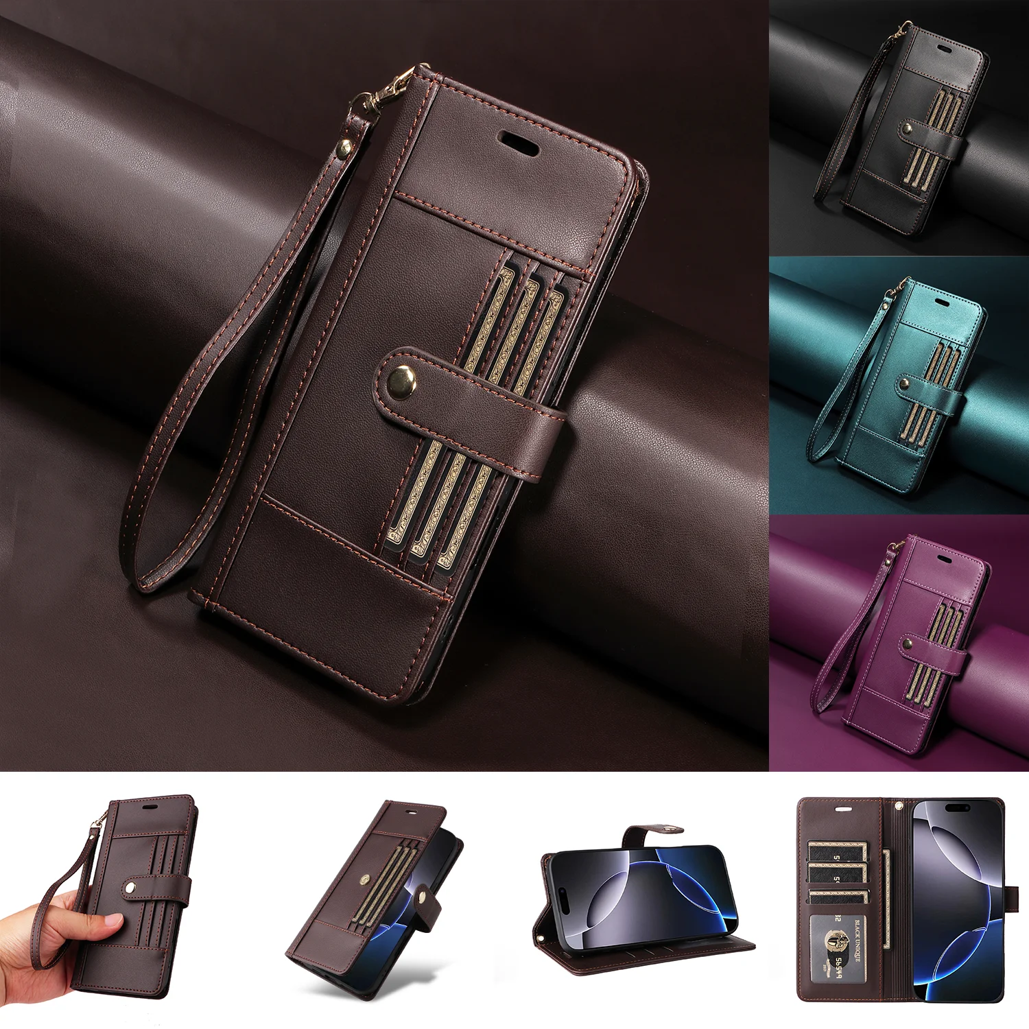Magnetische Flip Ledertasche für iPhone 16 15 14 13 12 11 17 Pro Max 17Air 14 15 16Plus 16e Luxus Business Wallet Card Slot Cover
