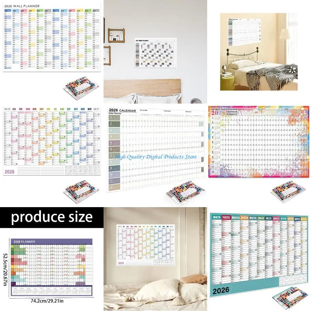 U2JE 2026 Lịch gắn trên tường Kế hoạch hàng năm cả năm để xem Lịch 74x52,5cm