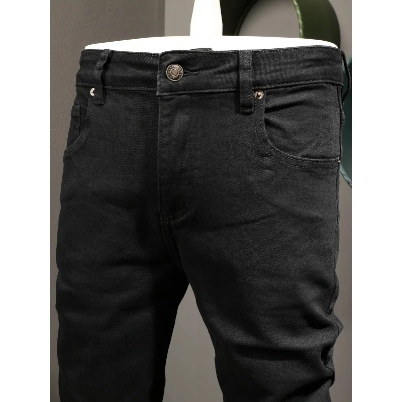 

Черные джинсы мужские, осень 2024, новая мужская одежда, трендовая брендовая эластичная однотонная простая и универсальная облегающая брюки с маленькими штанинами