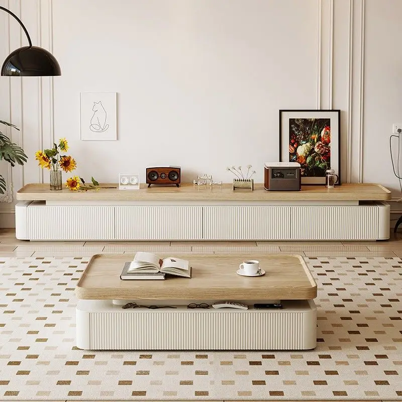 

Coffee table cream wind log household living room simple modern coffee table TV cabinet combination set 2025 new coffee table