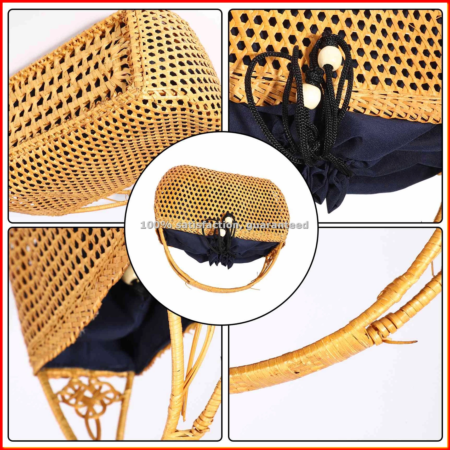 Women Bamboo Bags Bohemian Female Summer Beach Handbag Lady Vintage Rattan Knitted Bag Hollow Handmade Woven Basket Tote-A51M